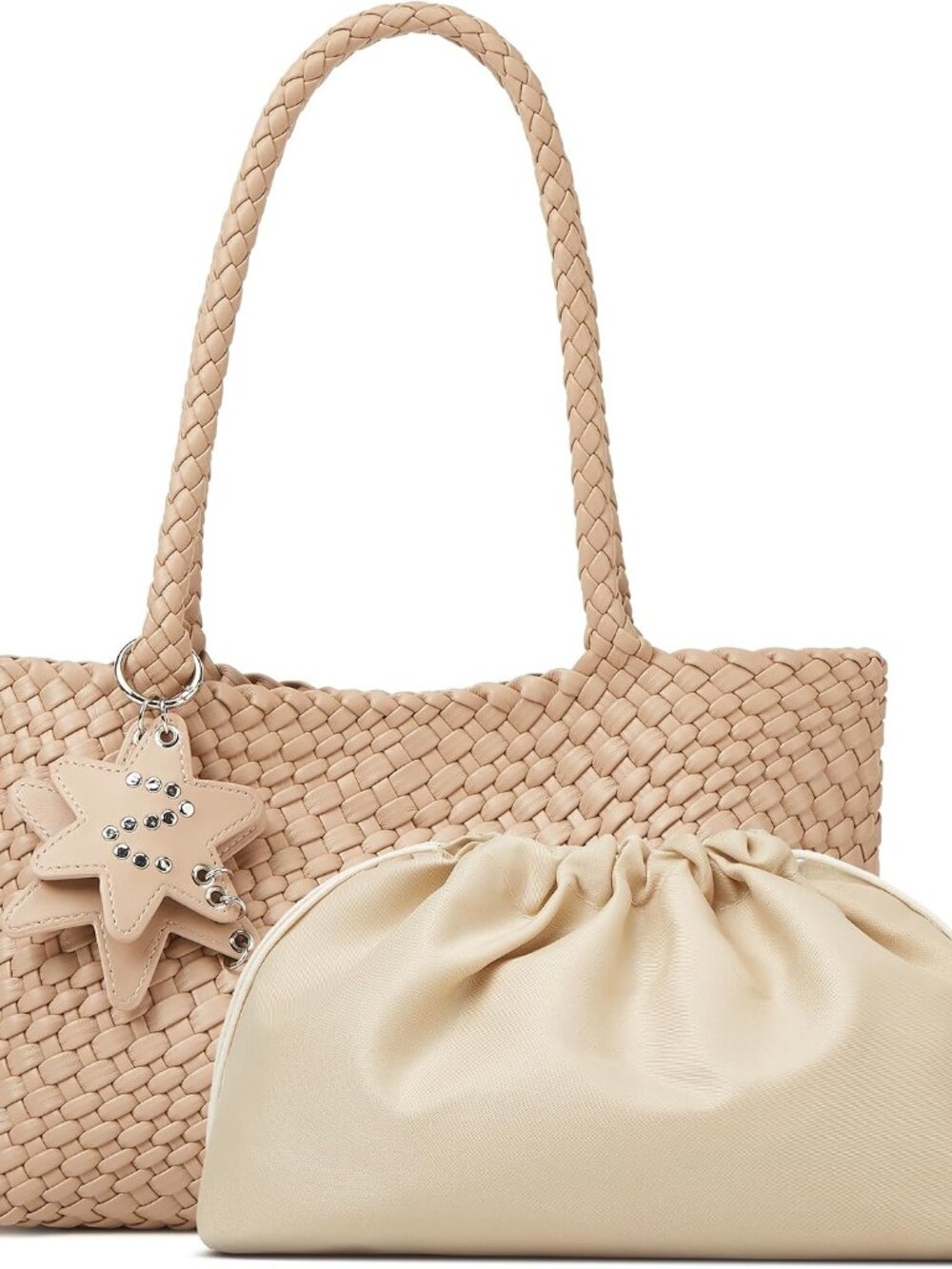 Woven Tote Bag for Women with Purse, Fashion Shoulder Hobo Underarm Bags, Large